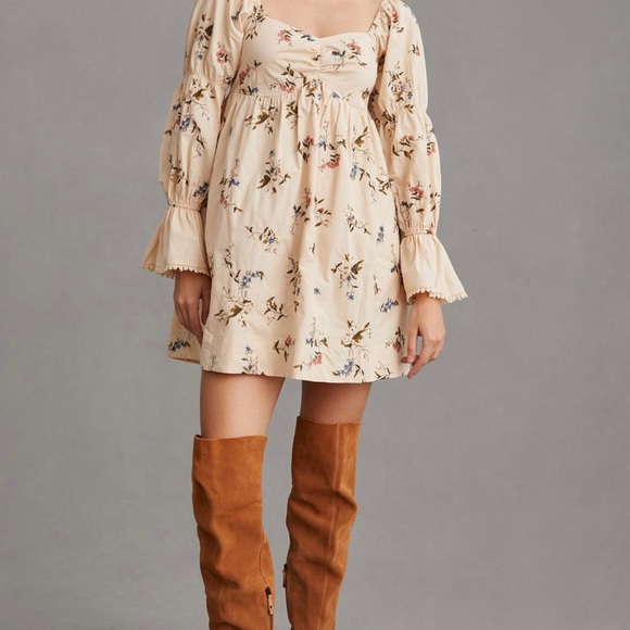 By Anthropologie Long-Sleeve Embroidered Mini romantic Dress - Picture 3 of 5